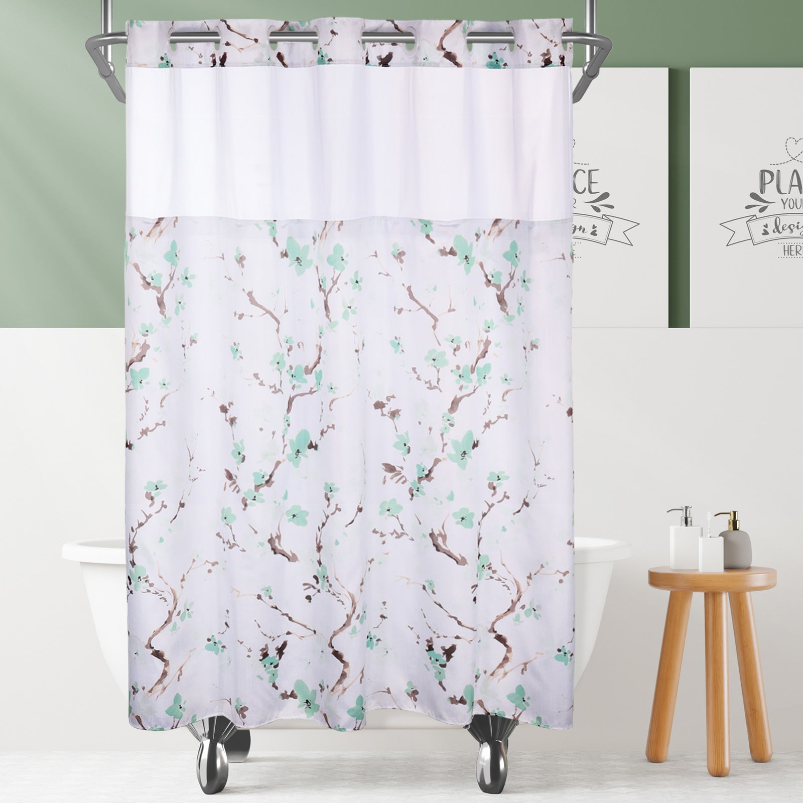 Lagute SnapHook Hook Free Shower Curtain with Snap-in Liner