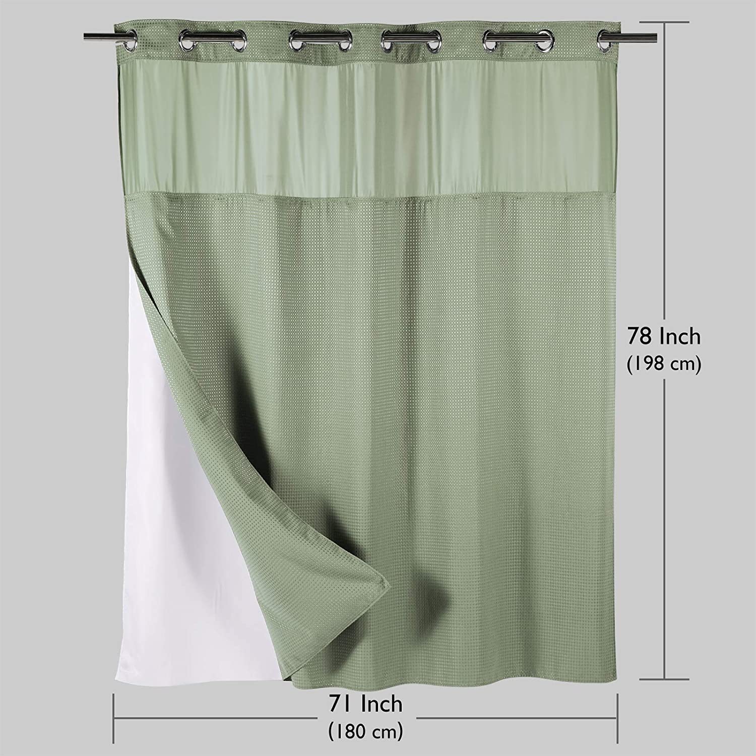 SnapHook Waffle Weave Fabric Shower Curtain with Snap-in Liner | 71WX78L,  Wine Red